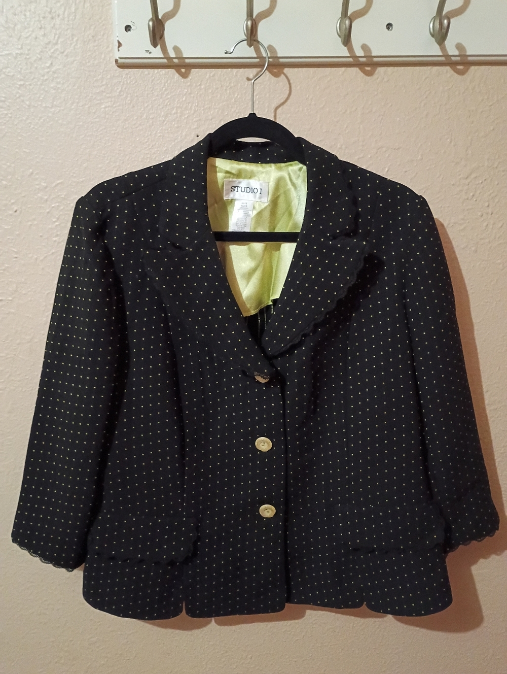 Studio I Size 16 Black Blazer with Green Polka Dots